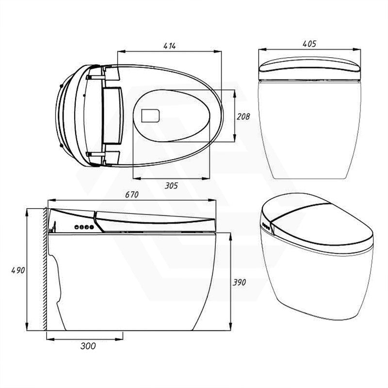 Aquaperla Smart Toilet with Instant Heating and Jet Siphon Flushing 670x405x490mm